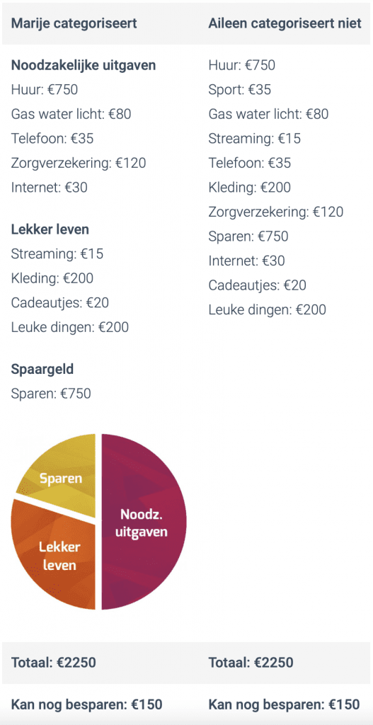 taartdiagram uitgaven categoriseren